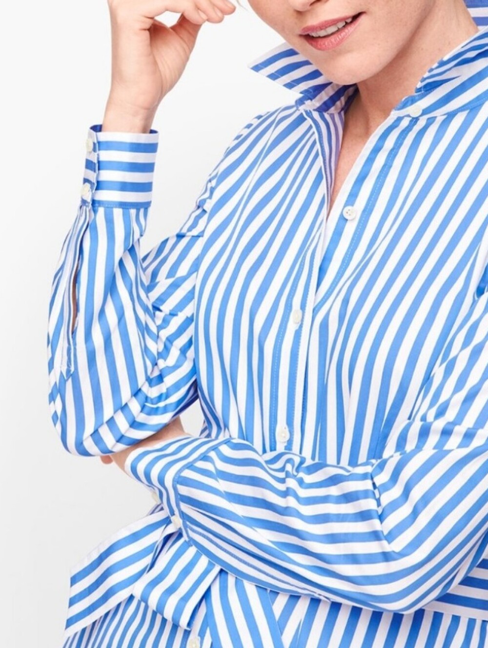 Talbots Coastal Blue and White Striped Button-Up Shirt Dress - Picture 2 of 6